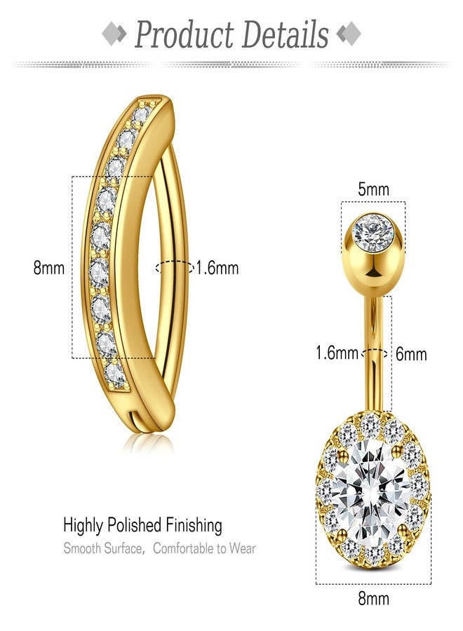 JFORYOU 4PCS Gold1/4 Inch Short Belly Button Rings 14G 6mm Stainless Steel Clicker Belly Rings Sparkly CZ Navel Rings for Women Men - Image 2